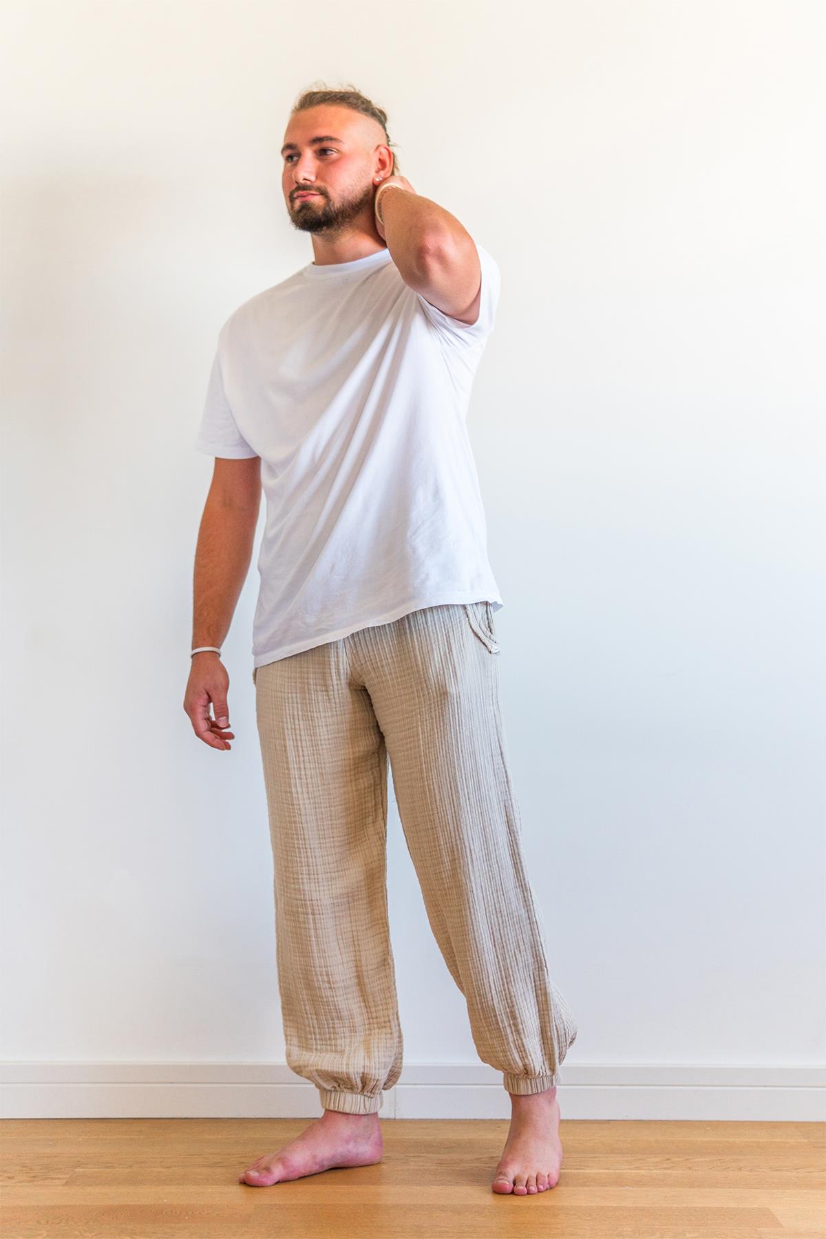 Lambert Müslin Lastikli Unisex Pantolon Bej