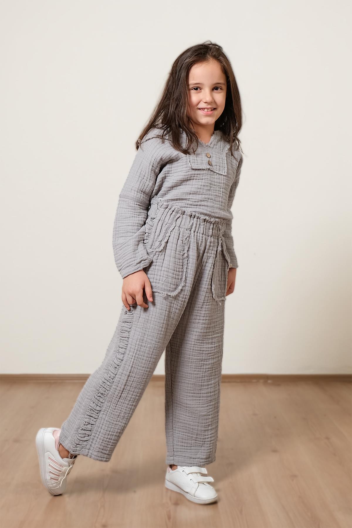 Lambert Müslin Unisex Çocuk Pantolon Gri
