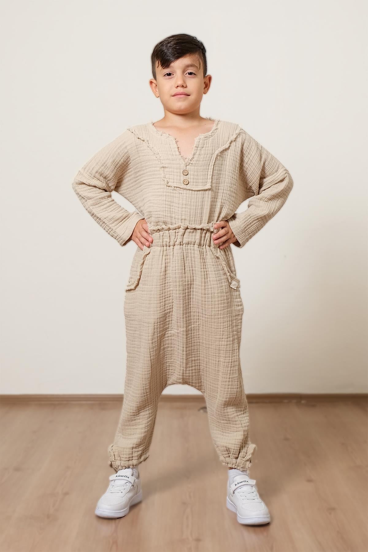 Lambert Müslin Unisex Çocuk Şalvar Bej