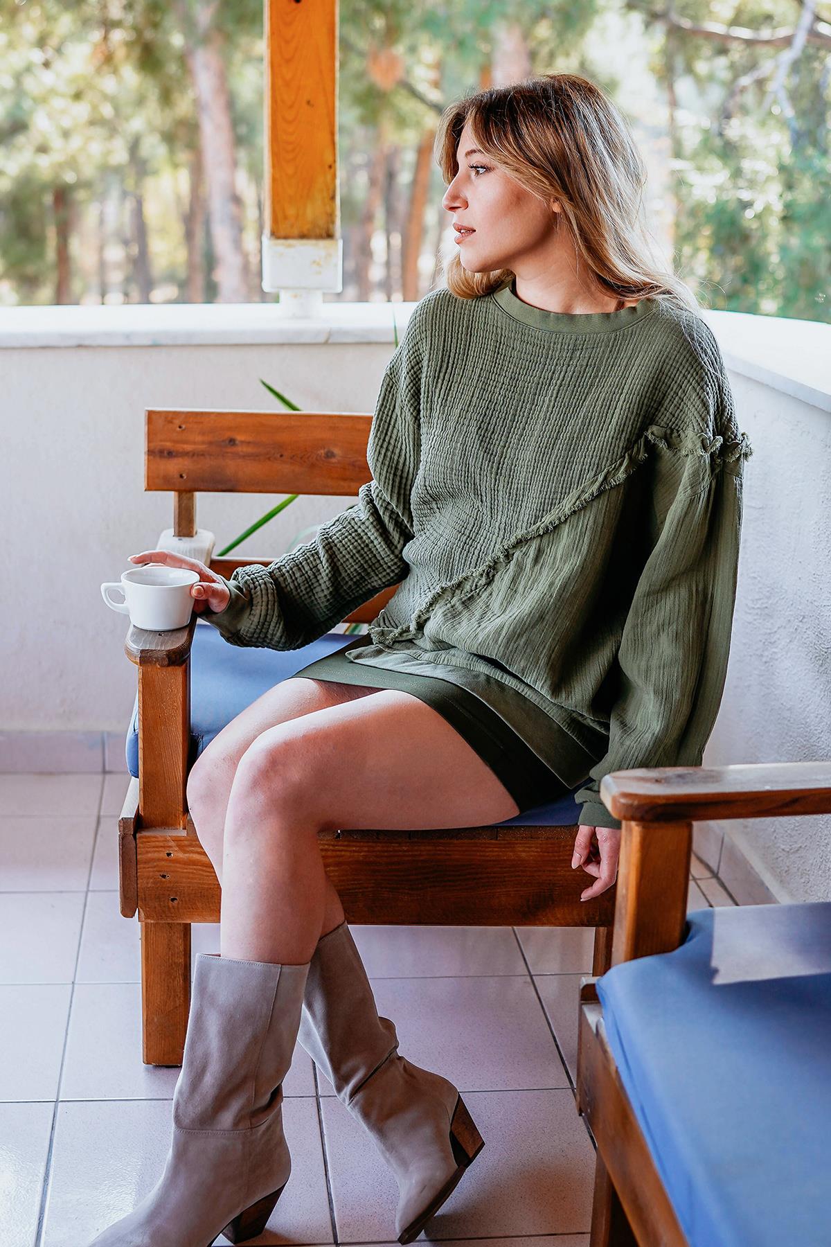 Luken Müslin Karma Kadın Sweat Koyu Yeşil