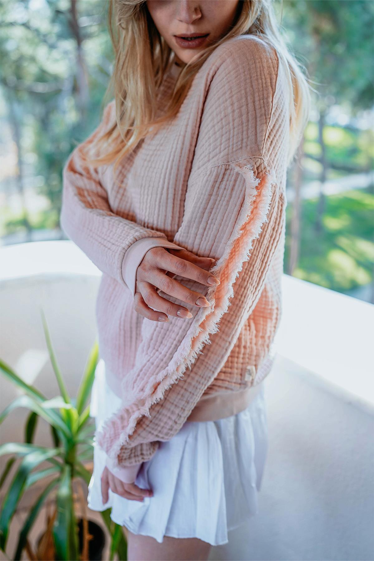Luken Müslin Püsküllü Kadın Sweat Pembe