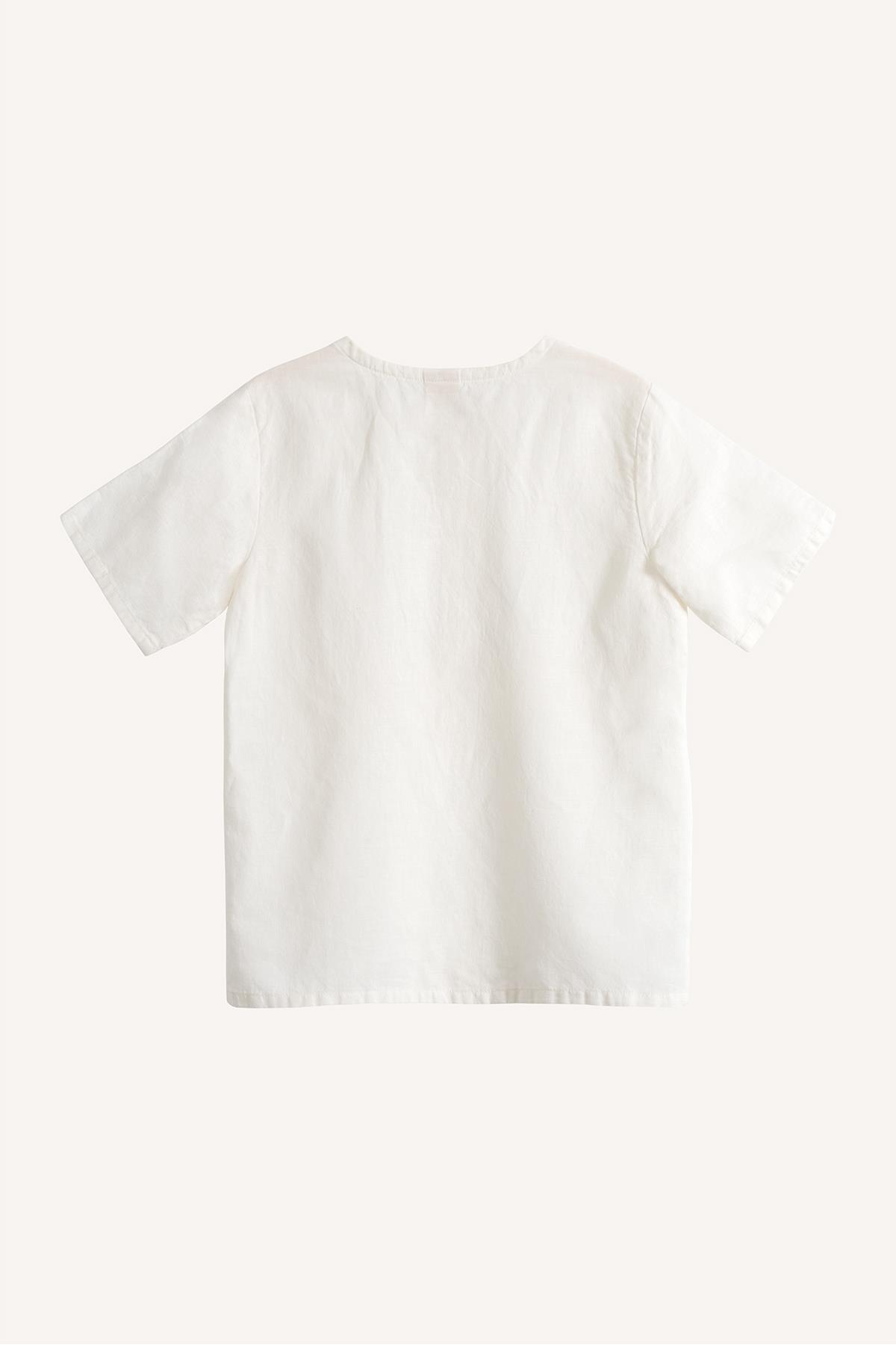 Mio Çocuk Keten Kanguru Tshirt Beyaz