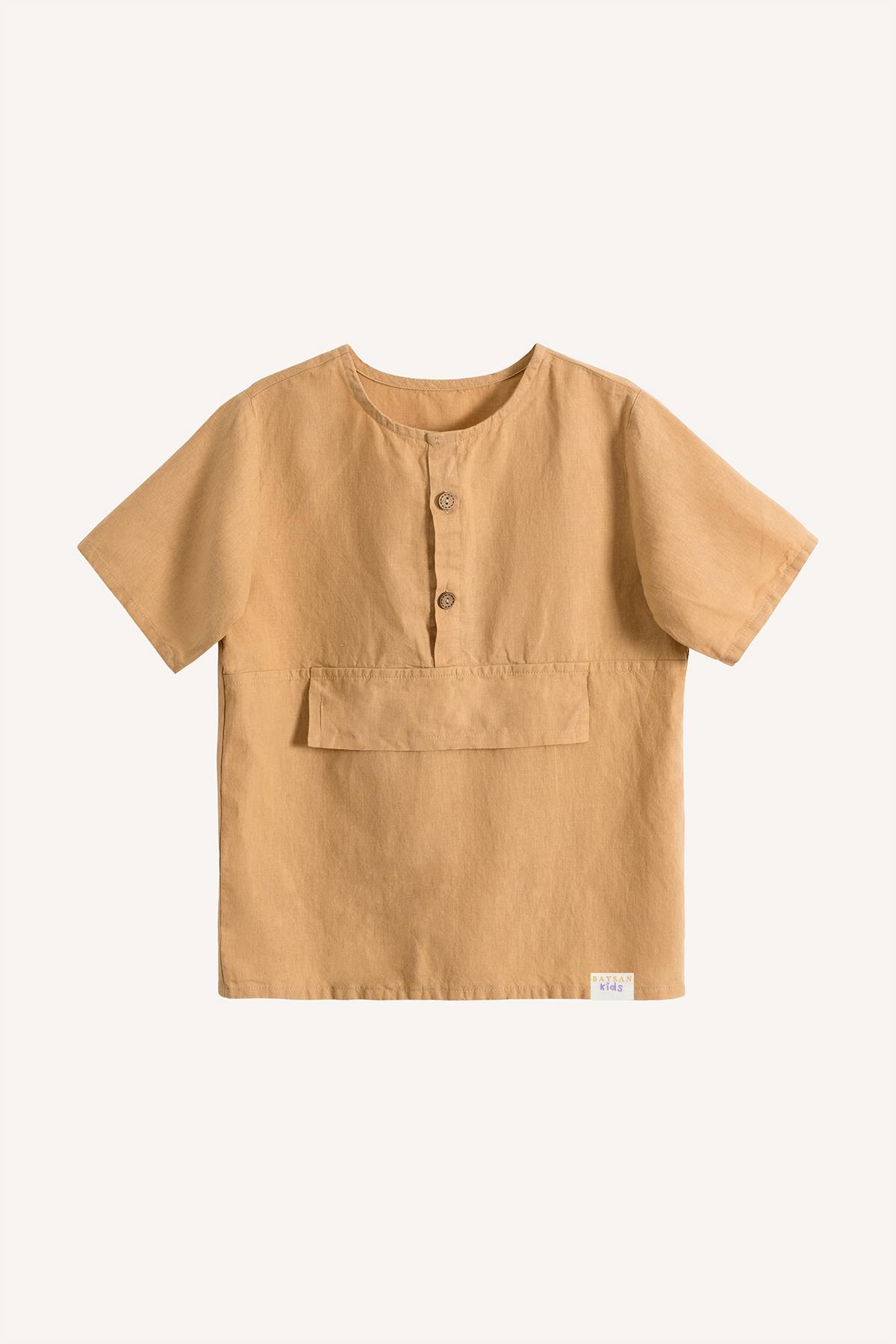 Mio Çocuk Keten Kanguru Tshirt Hardal