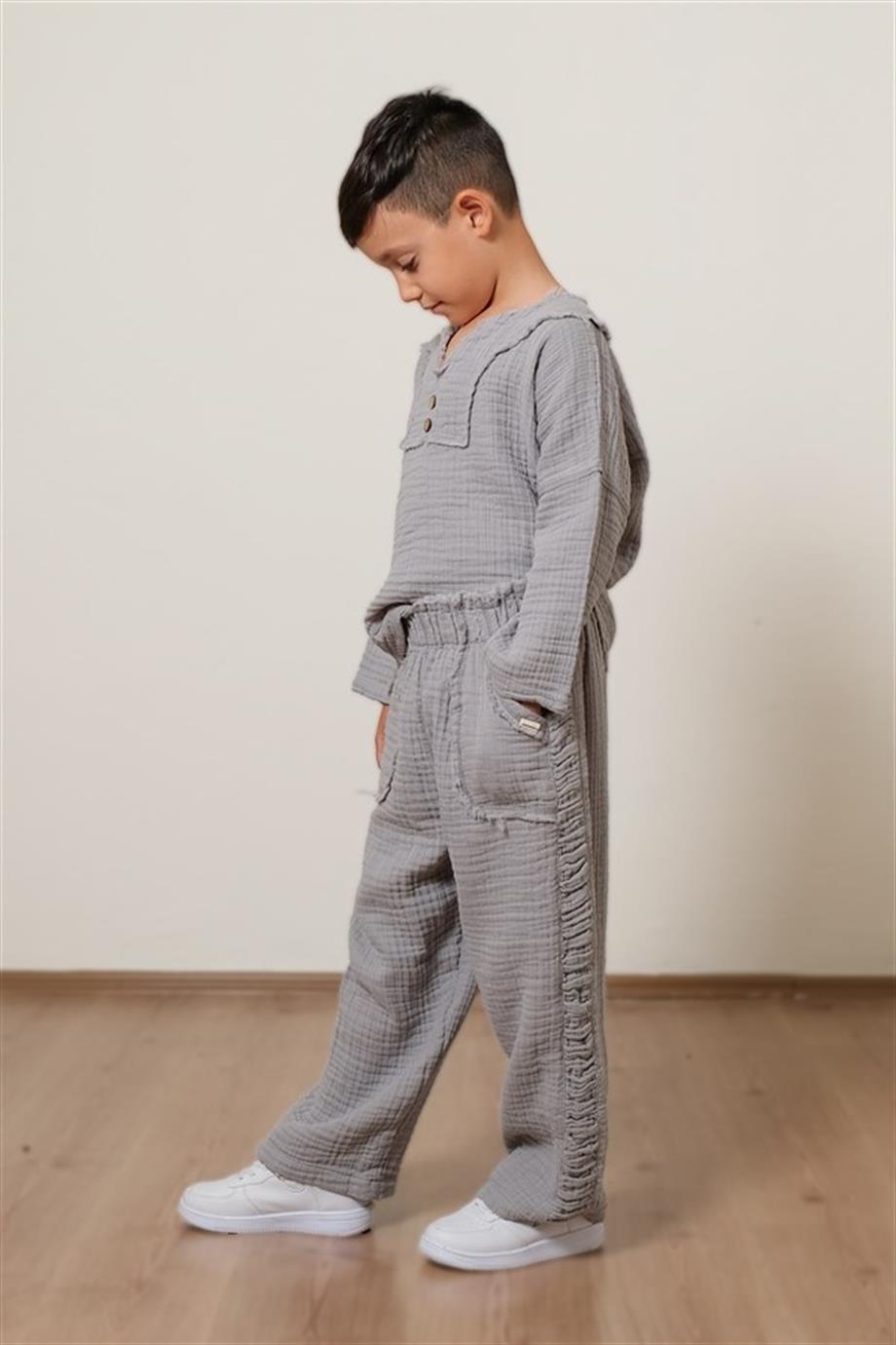 Lambert Müslin Unisex Çocuk Pantolon Gri