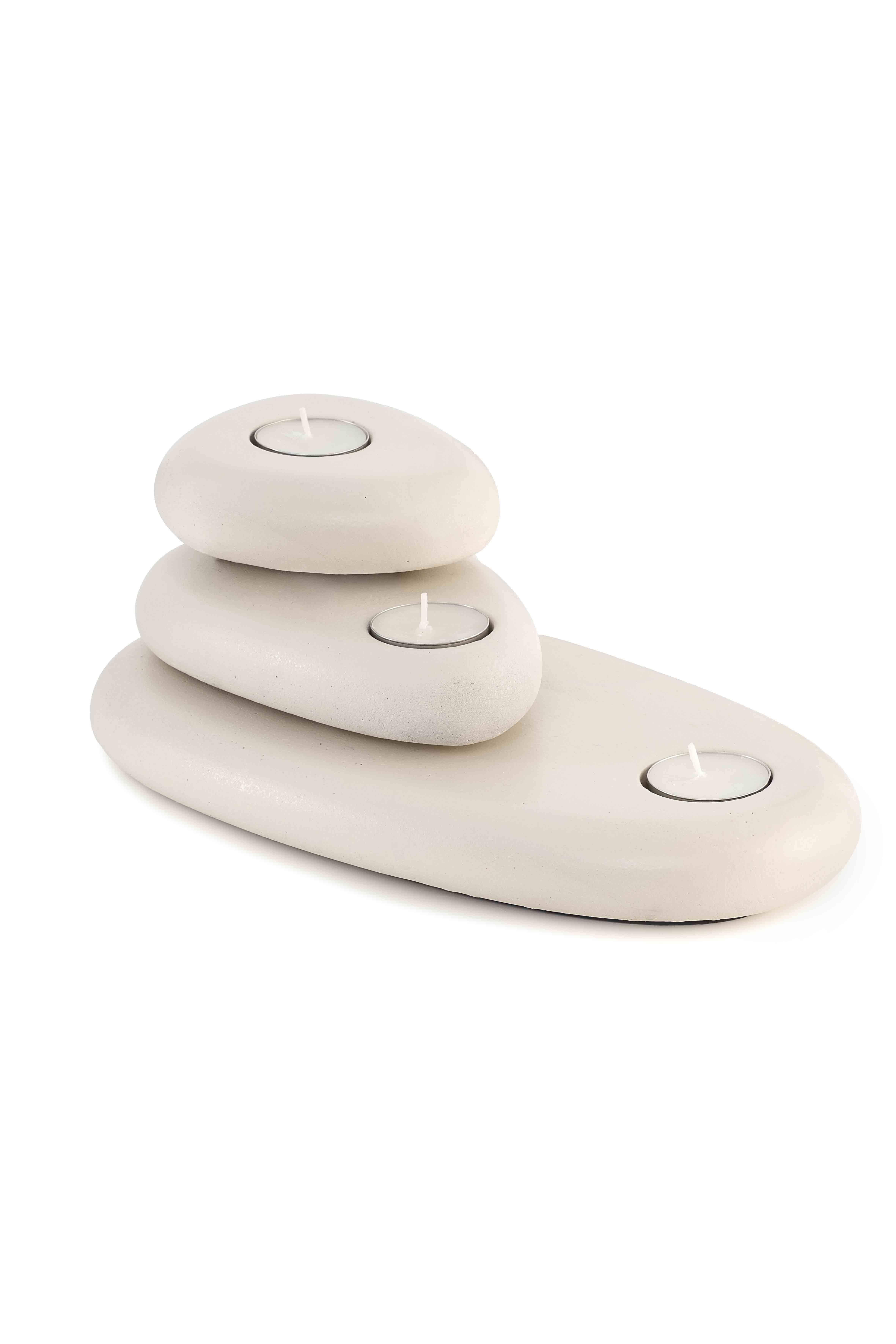 Üçlü Beton Tealight Mumluk Set Bej