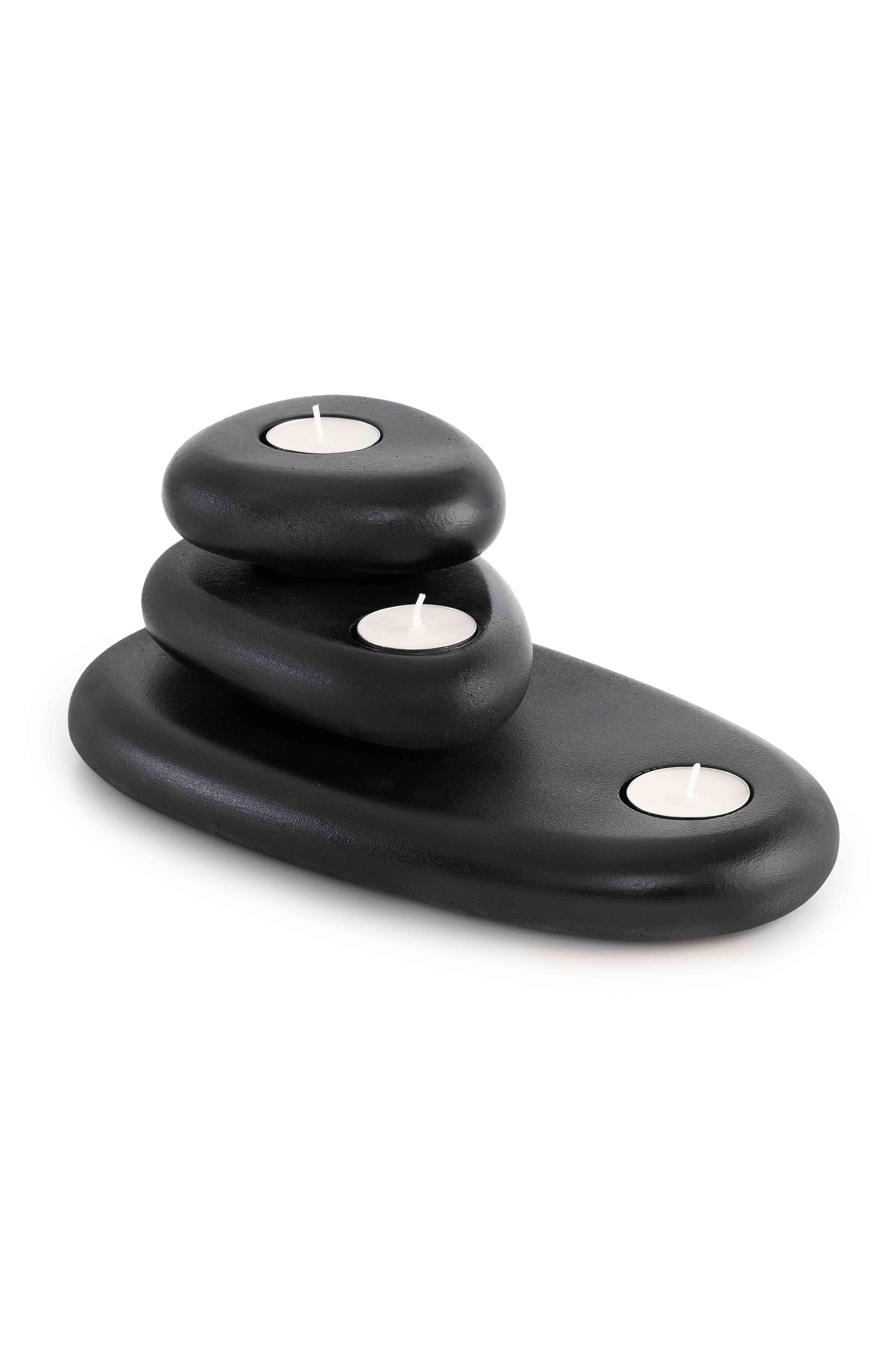 Üçlü Beton Tealight Mumluk Set Siyah