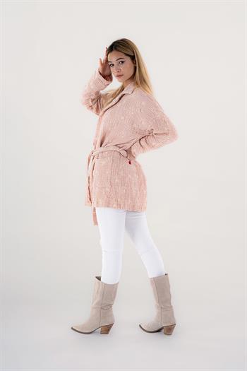Brode Nakışlı Kadın Müslin Ceket Pembe