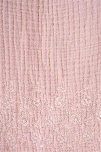Brode Nakışlı Kare Yaka Müslin Bluz Pembe