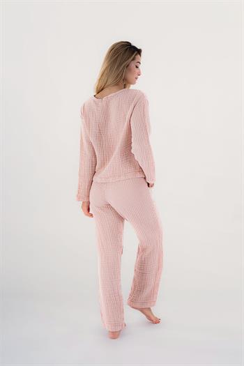 Brode Nakışlı Müslin Takım Pembe