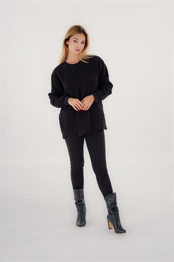 Brode Nakışlı Sırt Detay Unisex Müslin Sweat Siyah