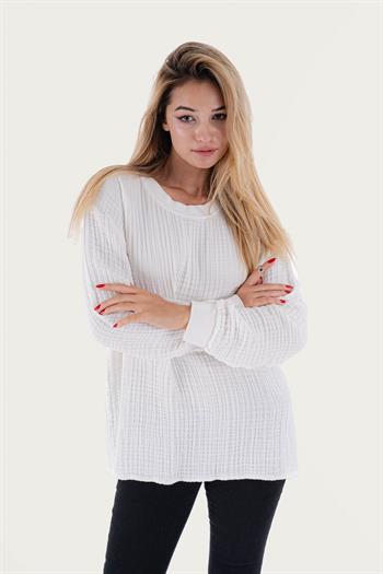 Brode Nakışlı Sırt Detay Unisex Müslin Sweat Beyaz