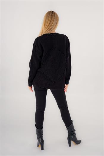 Brode Nakışlı Sırt Detay Unisex Müslin Sweat Siyah