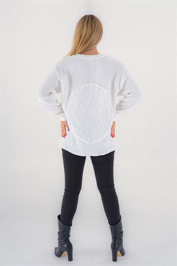 Brode Nakışlı Sırt Detay Unisex Müslin Sweat Beyaz