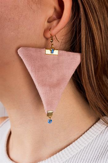El Yapımı Müslin Geometrik Küpe Pembe