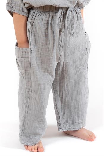Faven Müslin Unisex Çocuk Kargo Pantolon Gri