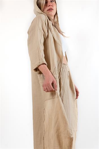 Unisex Faven Müslin Kaftan Bej
