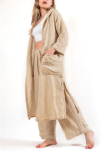 Unisex Faven Müslin Kaftan Bej