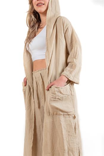 Unisex Faven Müslin Kaftan Bej