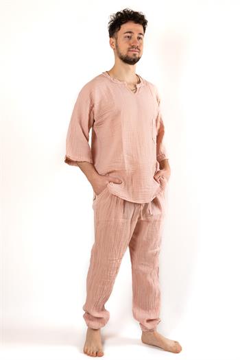Faven Müslin Lastikli Erkek Pantolon Pembe