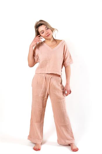 Faven Müslin Kadın Pantolon Pembe