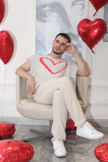Kalp Baskılı Unisex Müslin Bluz Bej
