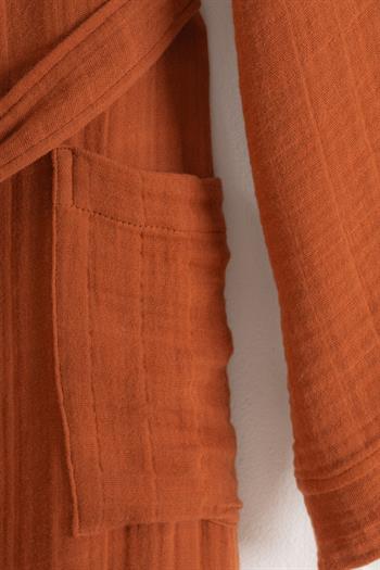 Kimono Yaka Unisex Müslin Bornoz Kiremit