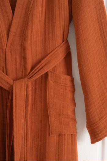 Kimono Yaka Unisex Müslin Bornoz Kiremit