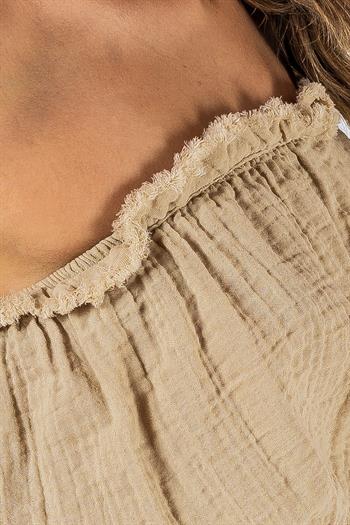 Kyra Müslin Straplez Crop Bej