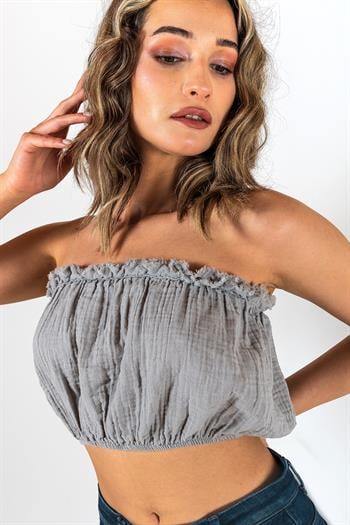 Kyra Müslin Straplez Crop Gri
