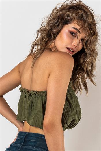 Kyra Müslin Straplez Crop Haki