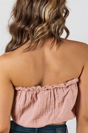 Kyra Müslin Straplez Crop Pembe