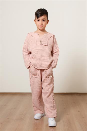 Lambert Müslin Düğmeli Sweat Pembe