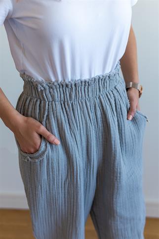Lambert Müslin Düz Unisex Pantolon Gri