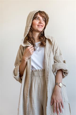 Unisex Lambert Müslin Kaftan Bej