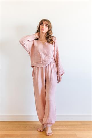 Lambert Müslin Lastikli Unisex Pantolon Pembe