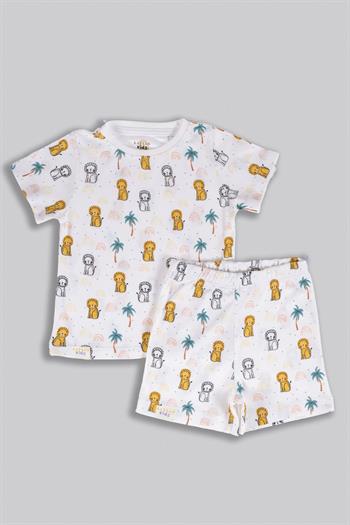 Lion Baskılı Bambu Bebek & Çocuk Kısa Alt-Üst Takım