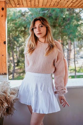 Luken Müslin Püsküllü Kadın Sweat Pembe