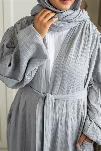 Ravi Müslin Hac & Umre Kimono Takım Gri