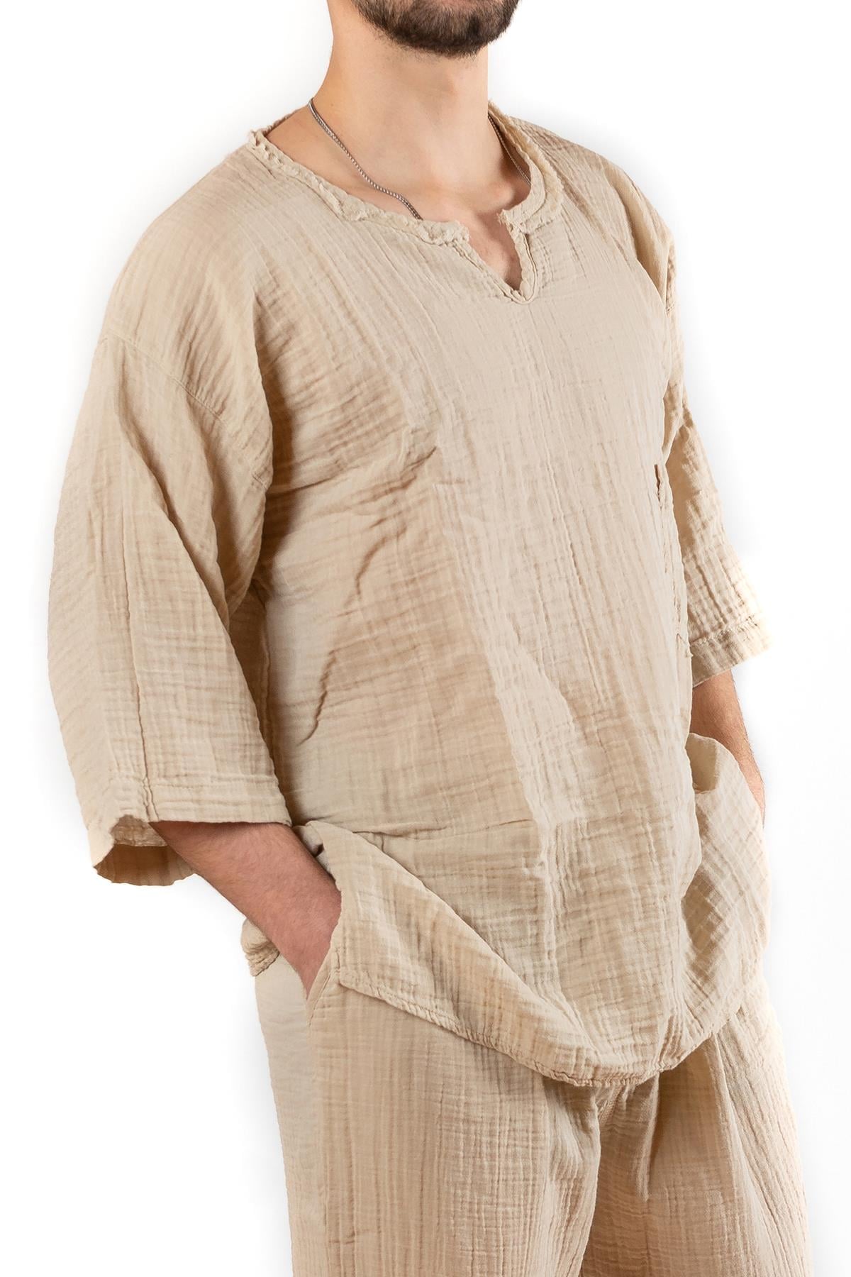 Faven Müslin Cepli Tshirt Bej