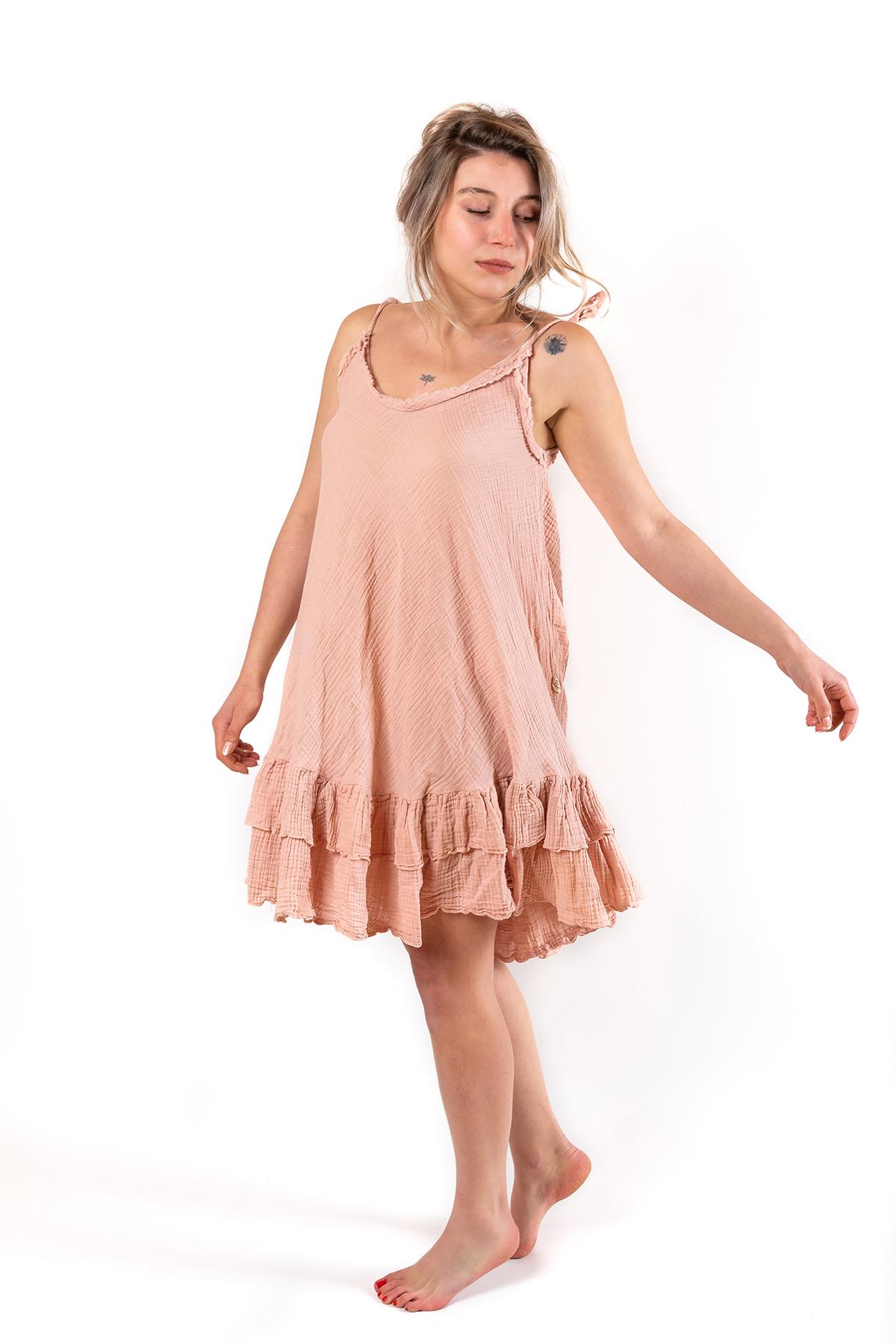 Faven Müslin Fırfırlı Elbise Pembe