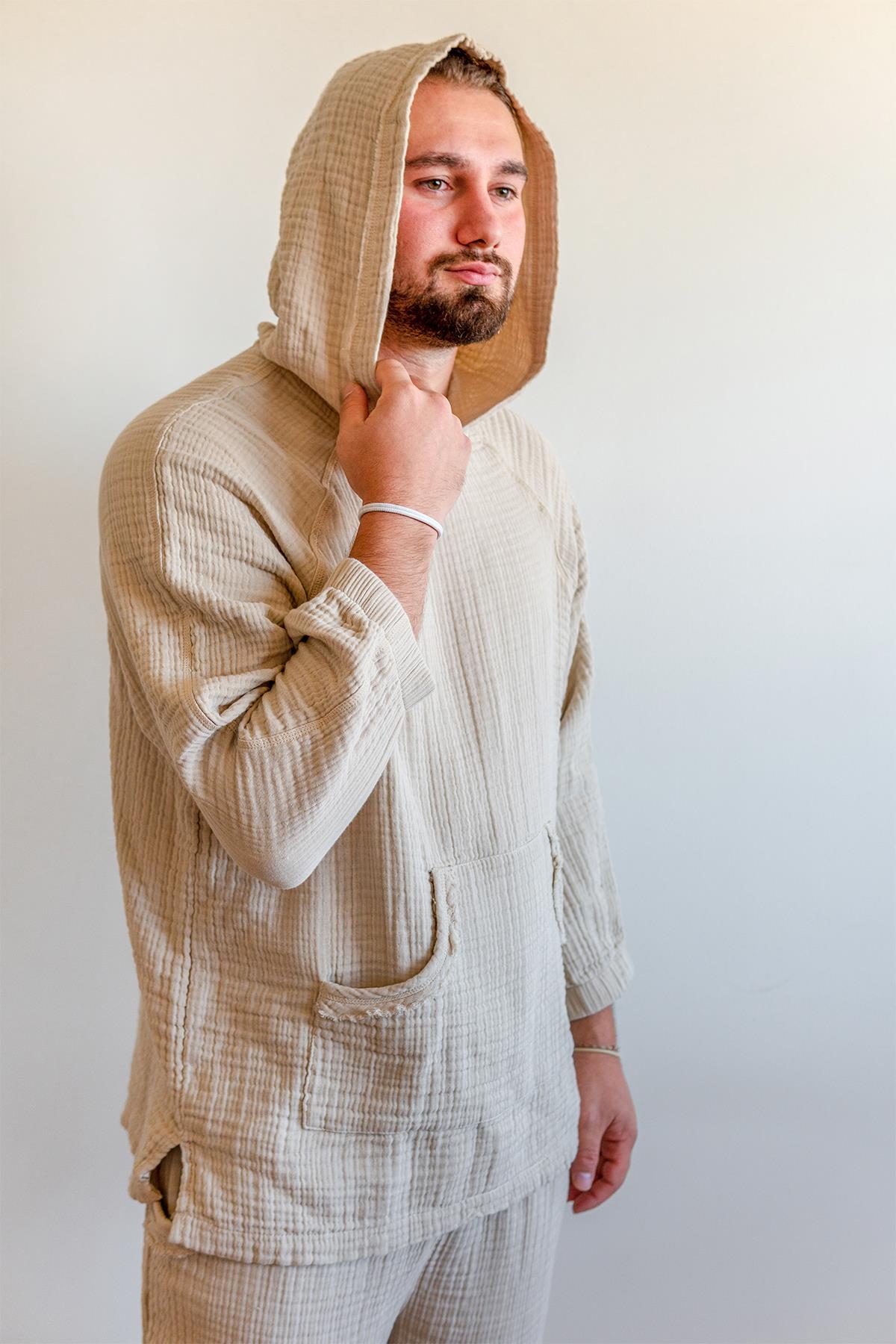 Lambert Muslin Unisex Kapu onlu Sweat Bej