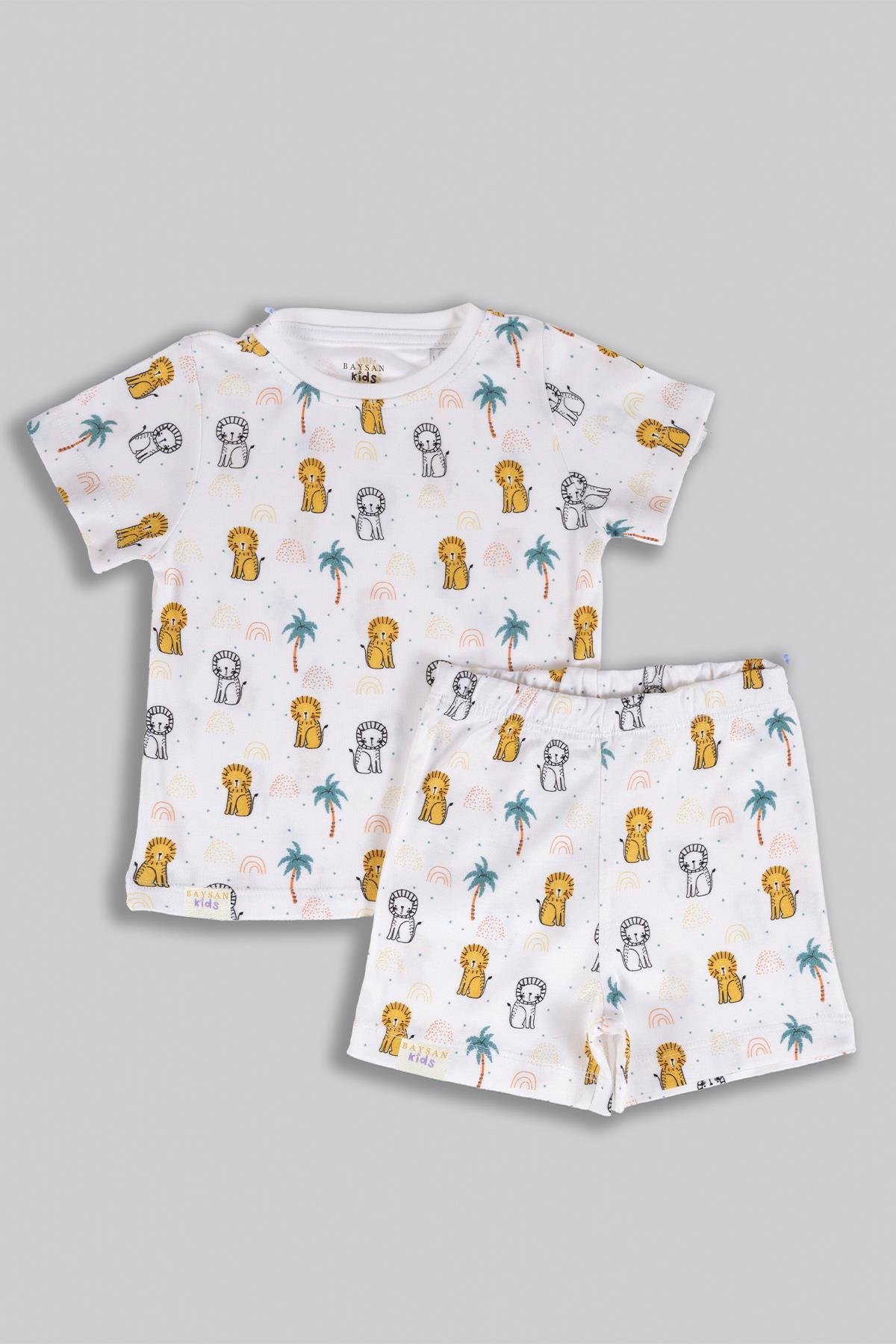 Lion Baskılı Bambu Bebek & Çocuk Kısa Alt-Üst Takım