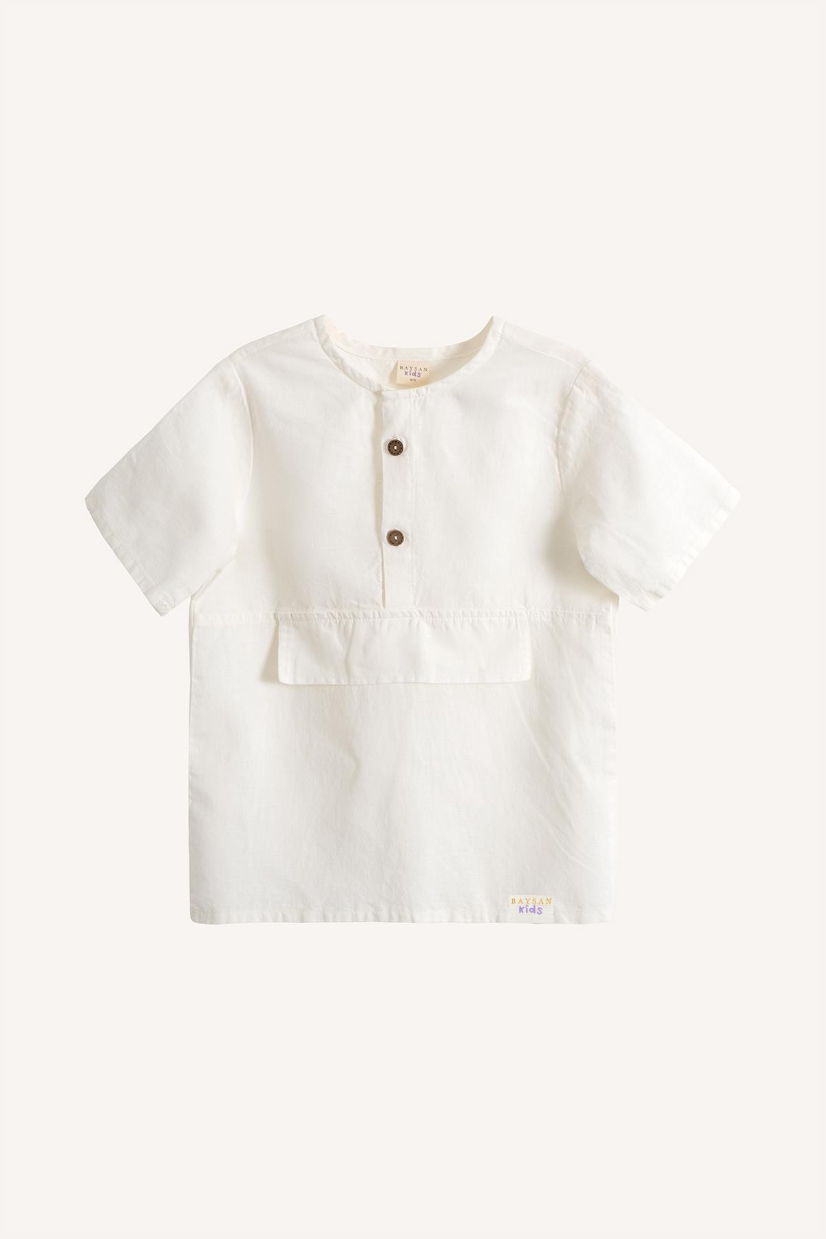 Mio Çocuk Keten Kanguru Tshirt Beyaz
