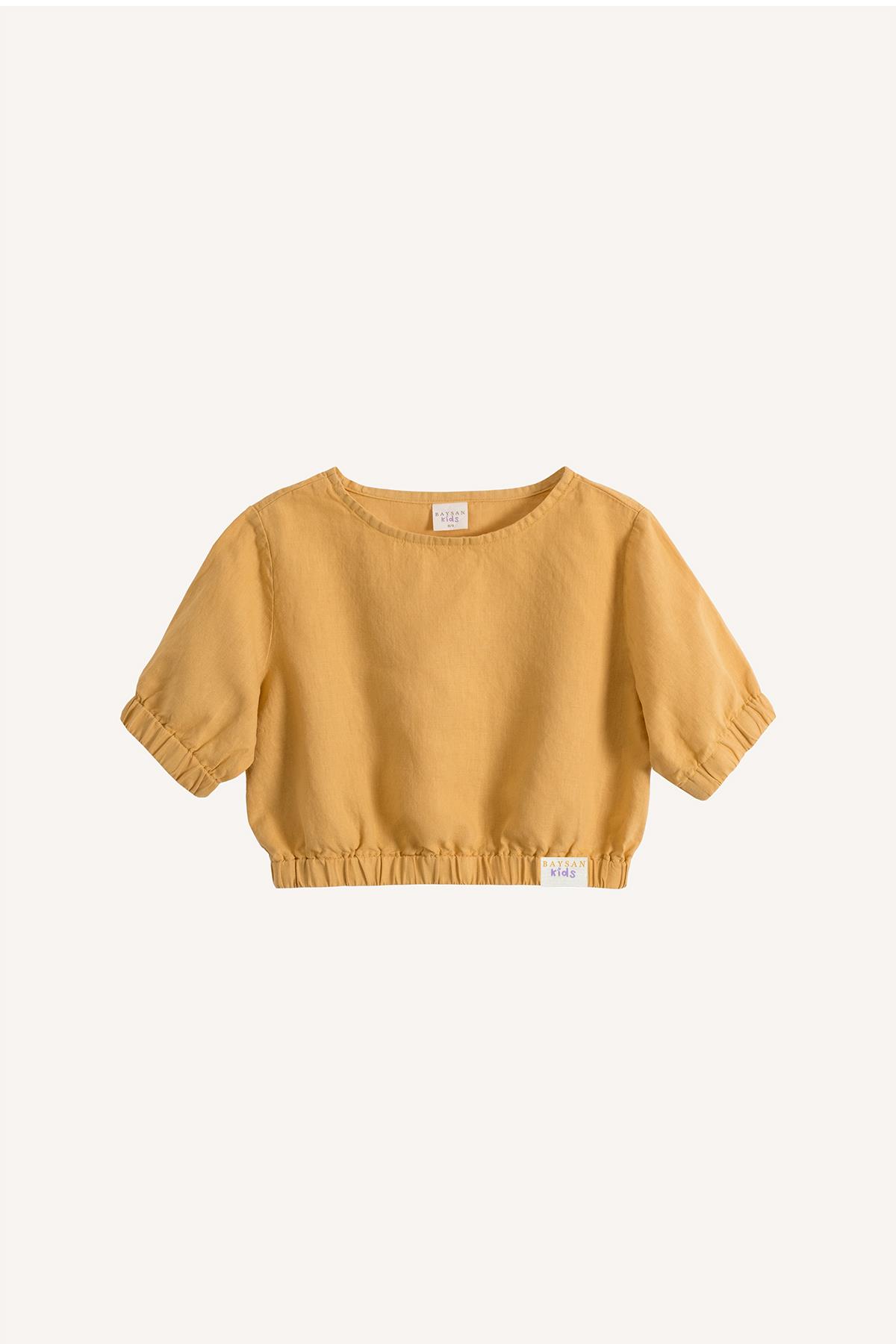 Mio Kız Çocuk Keten Lastikli Crop Hardal