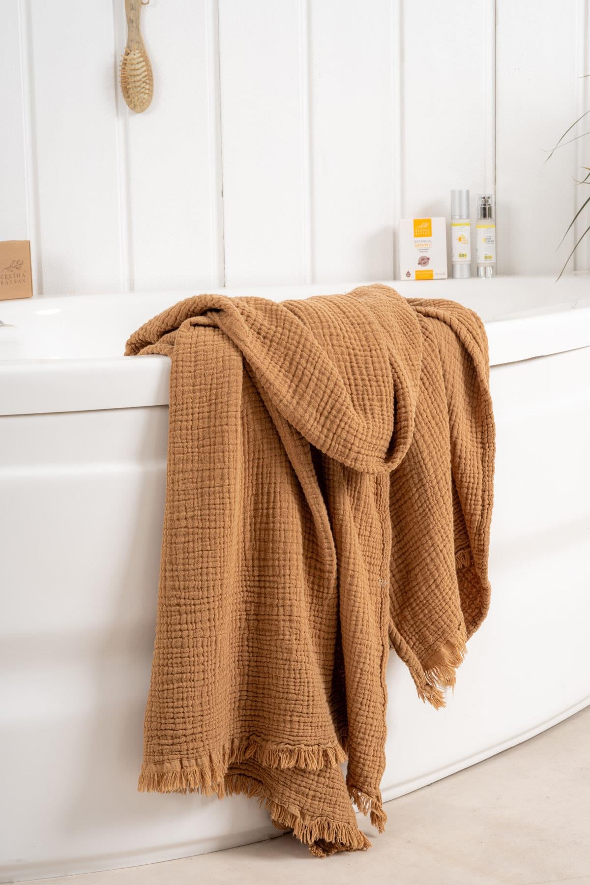 Palmyra 4 Kat Müslin Banyo Havlusu Cognac