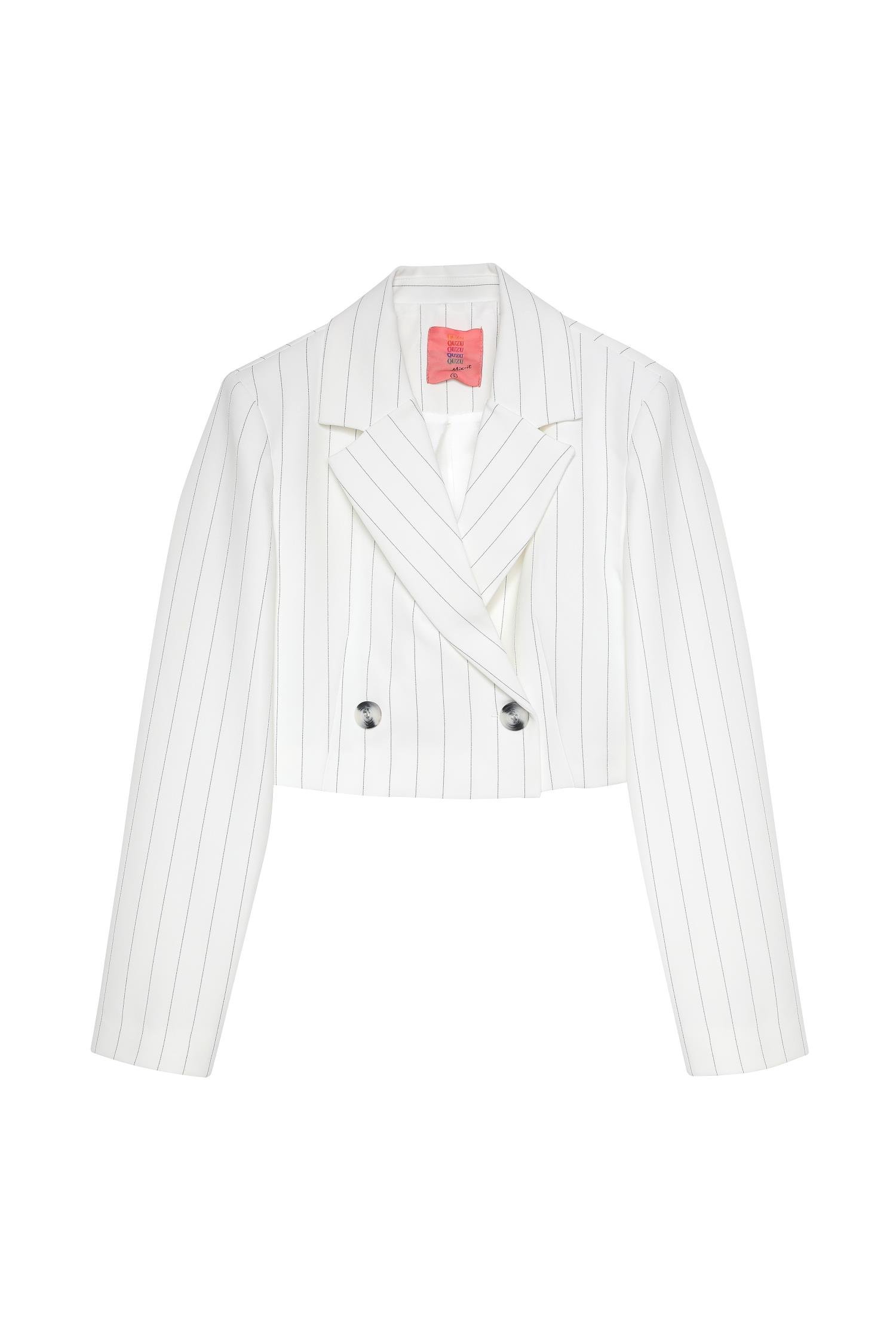 Quzu Striped Crop Jacket Ecru