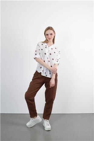 Ahşap Tokalı Keten Pantolon