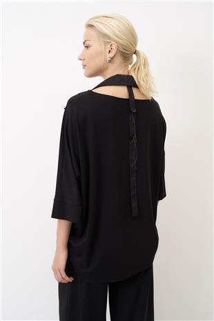 Arka Boyun Düğme Detay Kadın Bluz