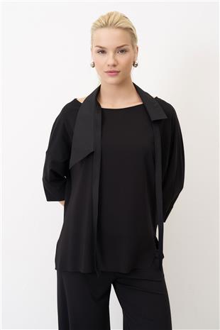 Arka Boyun Düğme Detay Kadın Bluz