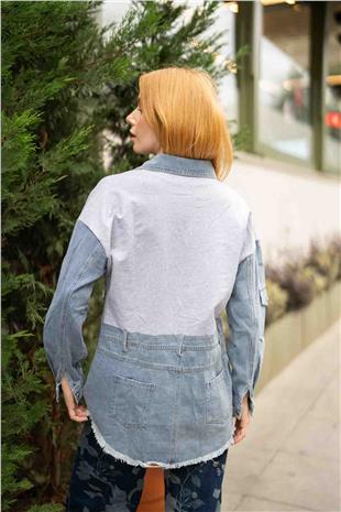 Arka Cep Detay Jean Gömlek